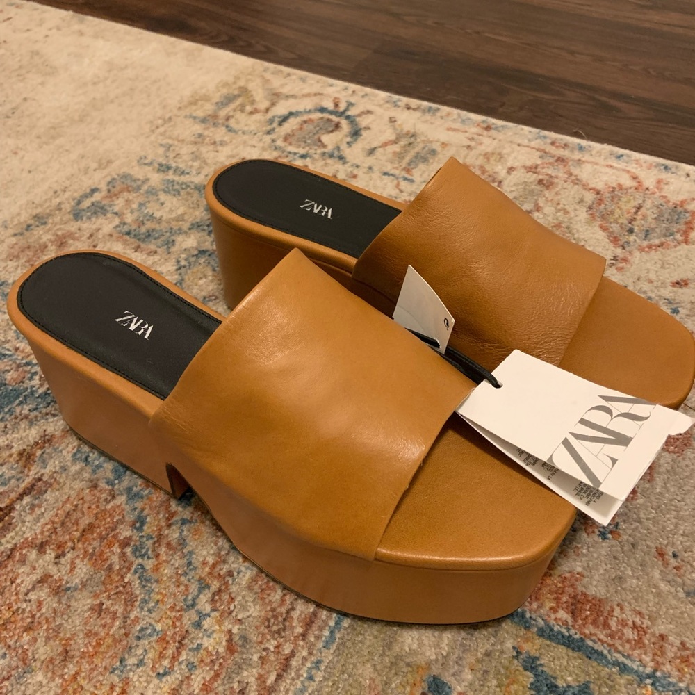Zara size 9 leather platform sandals BRAND NEW